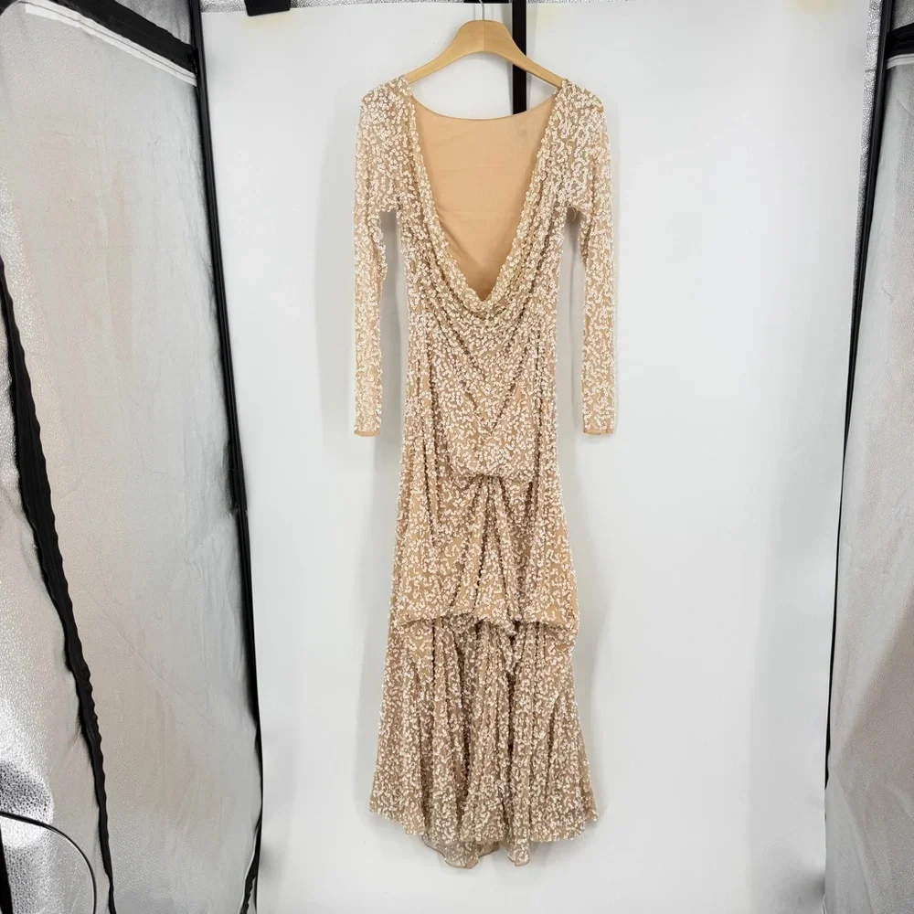 asos embellished maxi dress ASOS DESIGN pearl and fringe embellished drape maxi dress in cream